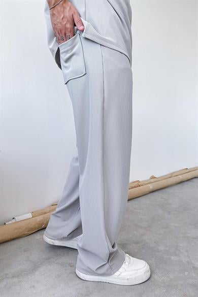 Gri İnce Fitilli Baggy Pantolon