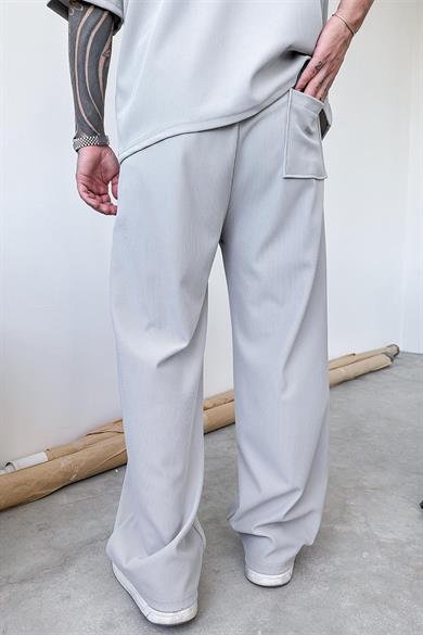 Gri İnce Fitilli Baggy Pantolon