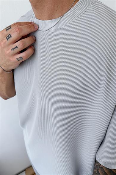 Gri İnce Fitilli Oversize Tişört