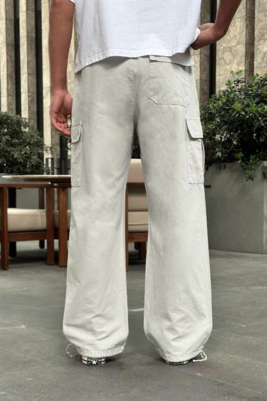 Gri Kargo Cepli Bel İp Detaylı R2 DL Paçası Ayarlanabilir Baggy Pantolon