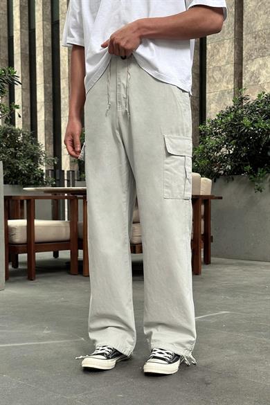 Gri Kargo Cepli Bel İp Detaylı R2 DL Paçası Ayarlanabilir Baggy Pantolon