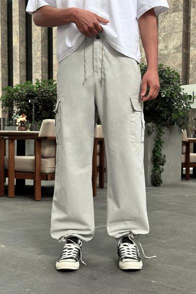 Gri Kargo Cepli Bel İp Detaylı R2 DL Paçası Ayarlanabilir Baggy Pantolon