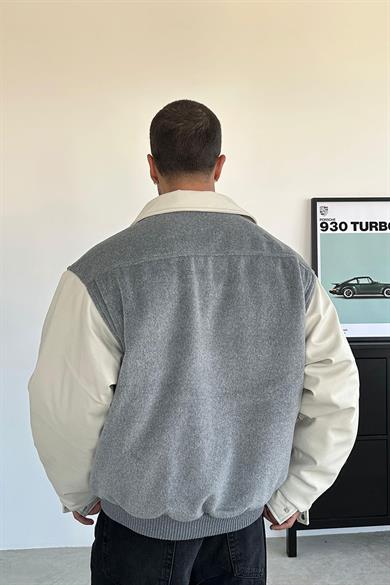 Gri Kaşe Oversize Bomber Ceket
