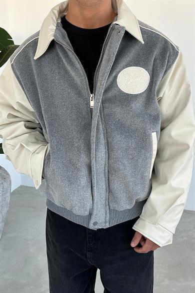 Gri Kaşe Oversize Bomber Ceket