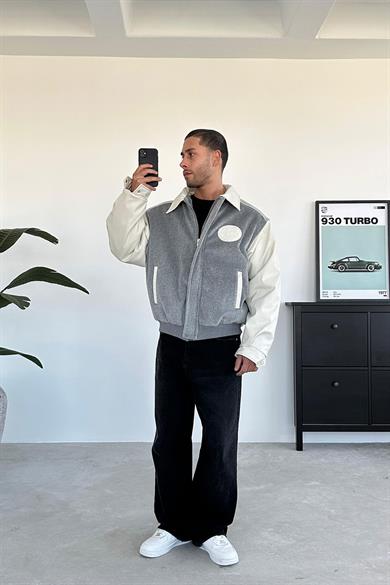 Gri Kaşe Oversize Bomber Ceket