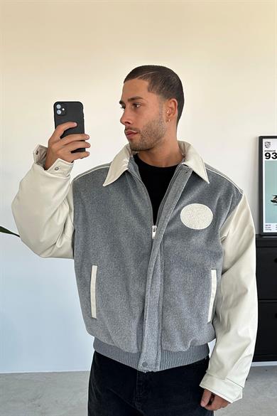 Gri Kaşe Oversize Bomber Ceket