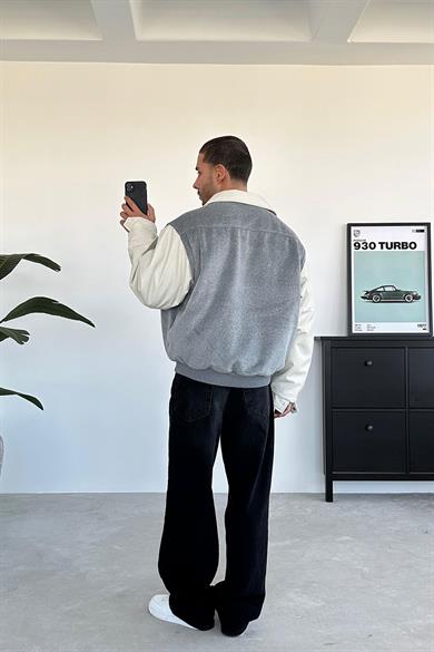Gri Kaşe Oversize Bomber Ceket
