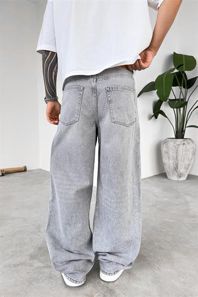 Gri Kemerli Basic Ekstra Bol Baggy Pantolon