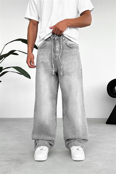 Gri Kemerli Basic Ekstra Bol Baggy Pantolon