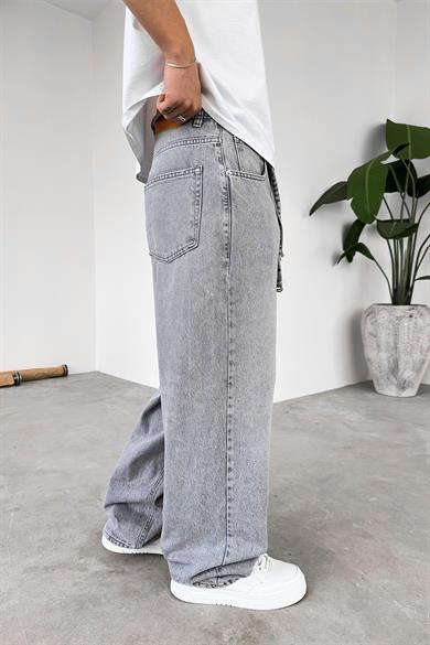 Gri Kemerli Basic Ekstra Bol Baggy Pantolon