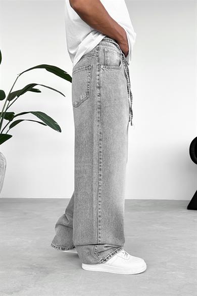 Gri Kemerli Basic Ekstra Bol Baggy Pantolon