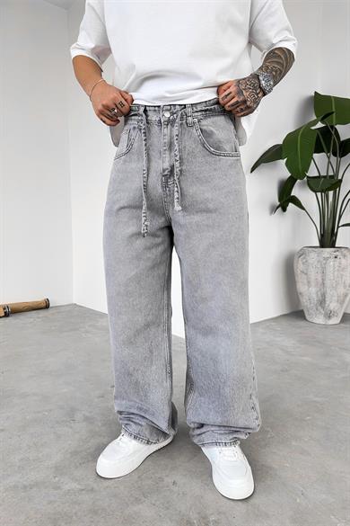 Gri Kemerli Basic Ekstra Bol Baggy Pantolon