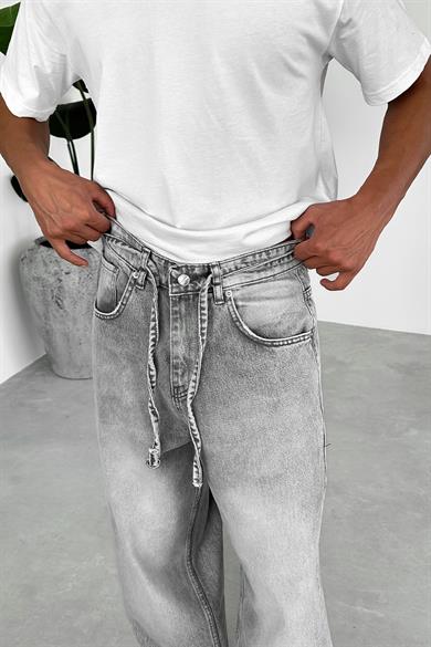 Gri Kemerli Basic Ekstra Bol Baggy Pantolon