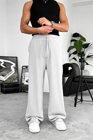 Gri Likralı Fitilli Baggy Pantolon