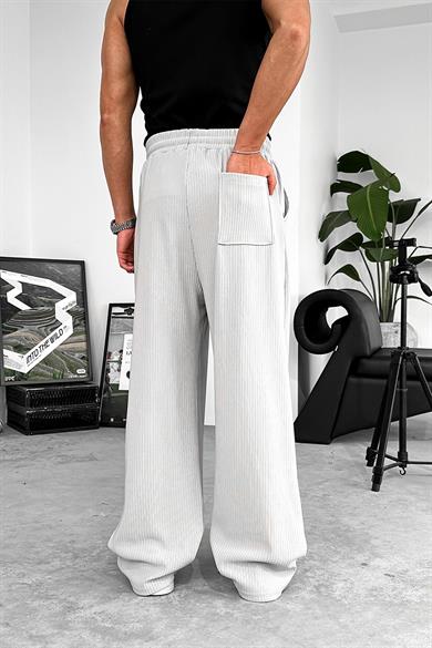 Gri Likralı Fitilli Baggy Pantolon