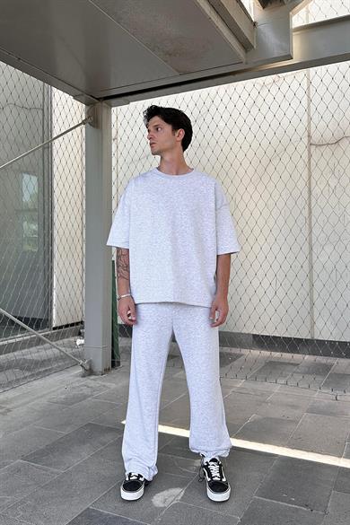 Gri Melanj 350GSM OUTPLENTY PREMİUM Basic Oversize Tişört