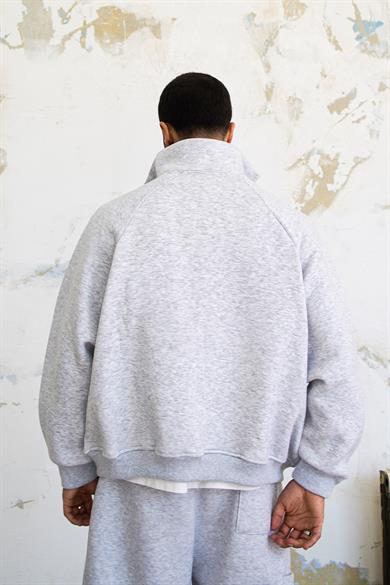 Gri Melanj Cozy Basic Çift Fermuar Oversize Sweatshirt