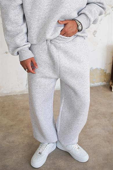 Gri Melanj Cozy Basic Paça Lastik Oversize Eşofman