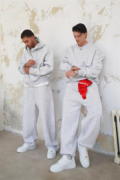 Gri Melanj Cozy Basic Paça Lastik Oversize Eşofman