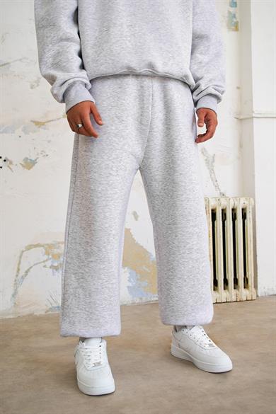 Gri Melanj Cozy Basic Paça Lastik Oversize Eşofman