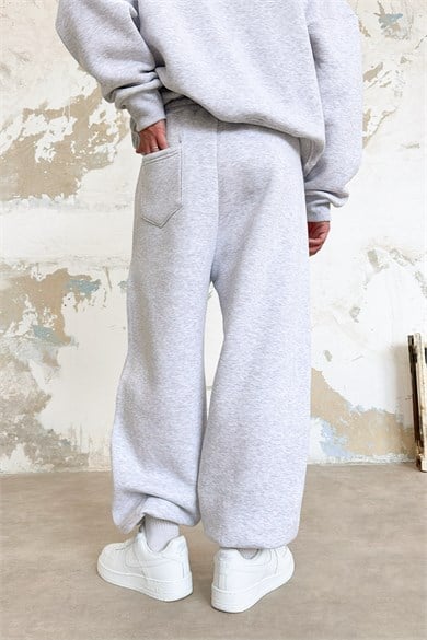 Gri Melanj Cozy Basic Paça Stoperli Oversize Eşofman