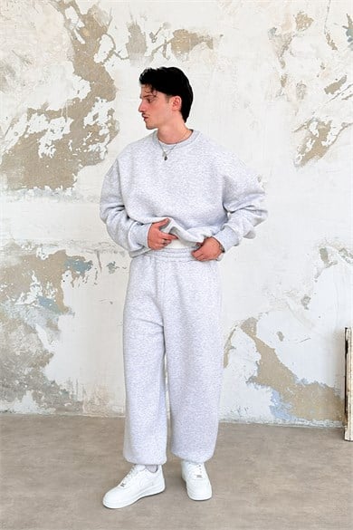 Gri Melanj Cozy Basic Paça Stoperli Oversize Eşofman