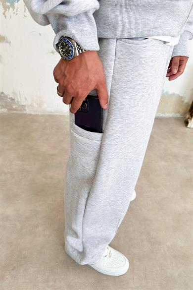 Gri Melanj Cozy Basic Pileli Baggy Eşofman