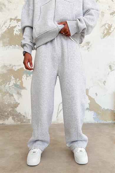 Gri Melanj Cozy Basic Pileli Baggy Eşofman