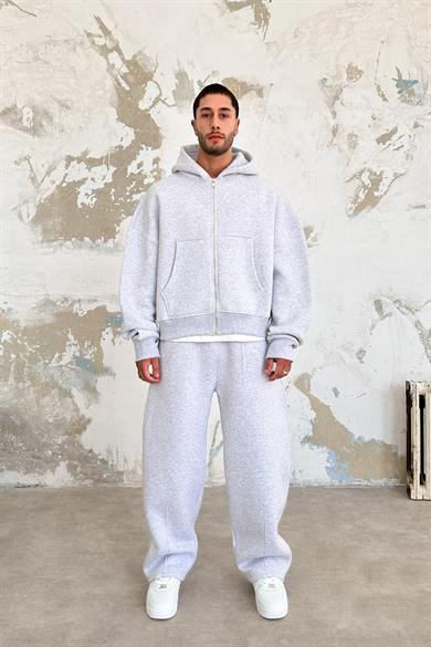 Gri Melanj Cozy Basic Tam Fermuar Oversize Sweatshirt