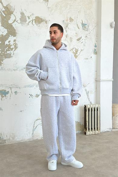 Gri Melanj Cozy Basic Tam Fermuar Oversize Sweatshirt