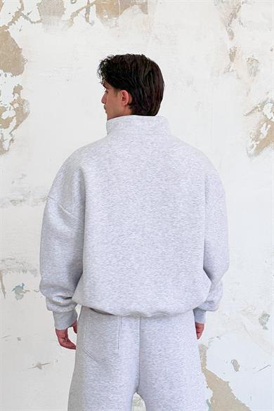 Gri Melanj Cozy Basic Yarım Fermuar Oversize Sweatshirt