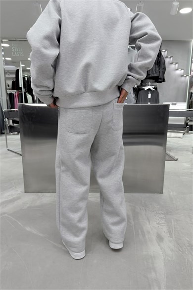 Gri Melanj Panda Kumaş Premium Baggy Eşofman