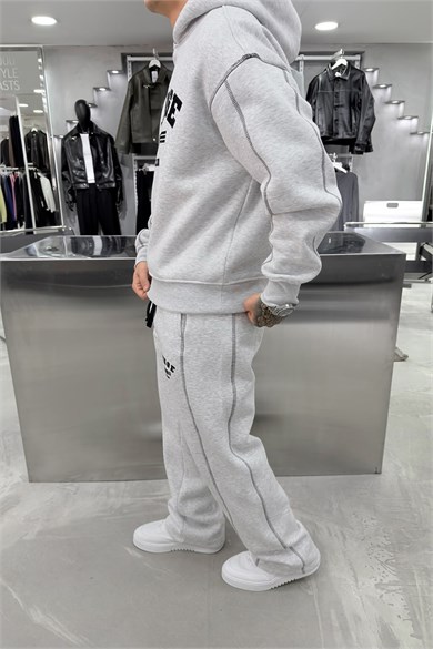 Gri Melanj Ravage Nakışlı Oversize Eşofman Takımı
