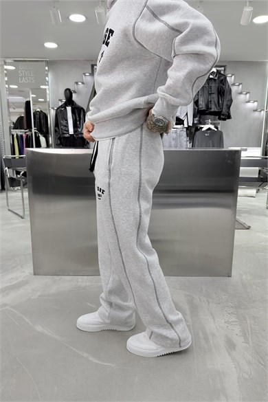 Gri Melanj Ravage Nakışlı Oversize Eşofman Takımı