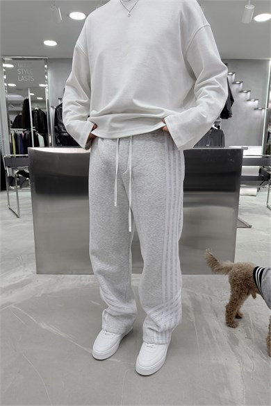 Gri Melanj Şerit Detaylı Şardonlu Baggy Eşofman