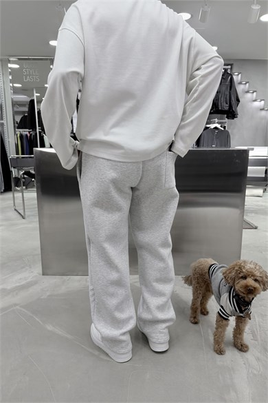 Gri Melanj Şerit Detaylı Şardonlu Baggy Eşofman
