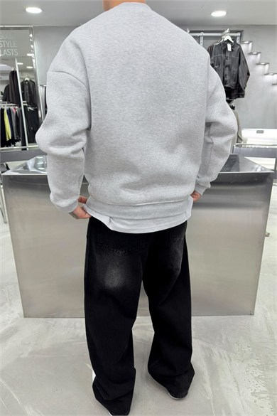 Gri Melanj Unkown Nakışlı Oversize Sweatshirt