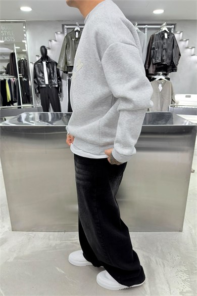 Gri Melanj Unkown Nakışlı Oversize Sweatshirt