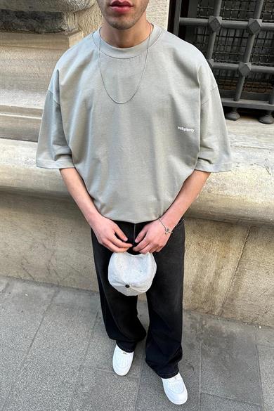 Gri Minimalism OUTPLENTY PREMİUM Oversize Tişört