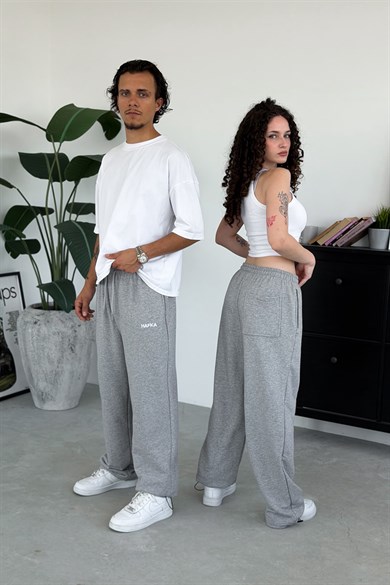 Gri Nakışlı Premium Ayarlanabilir Paça Yazlık Baggy Eşofman