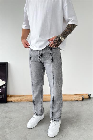 Gri Ön Tasarım Çımalı Baggy Pantolon