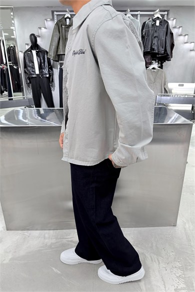 Gri Only Nakışlı Gabardin Oversize Ceket