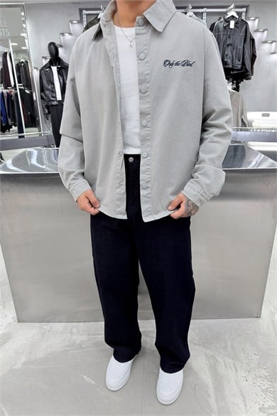 Gri Only Nakışlı Gabardin Oversize Ceket