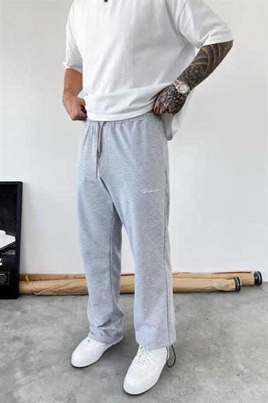 Gri Paça Stoperli Nakışlı Baggy Eşofman