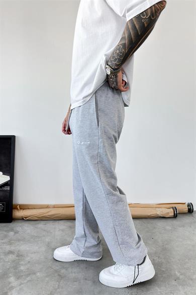 Gri Paça Stoperli Nakışlı Baggy Eşofman