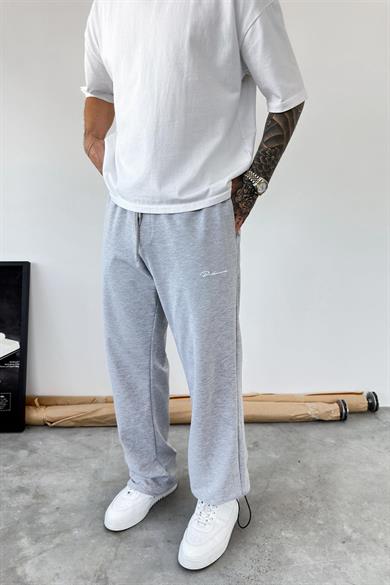 Gri Paça Stoperli Nakışlı Baggy Eşofman