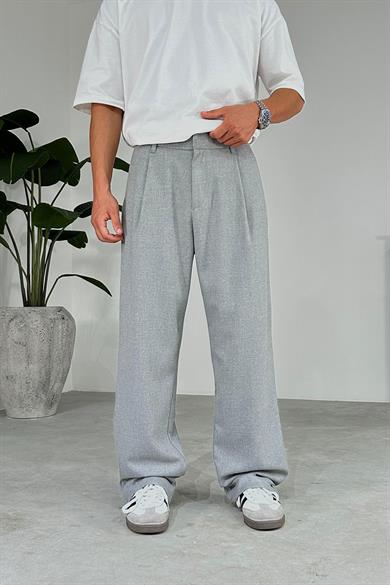 Gri Pile Detay 01 Baggy Kumaş Pantolon