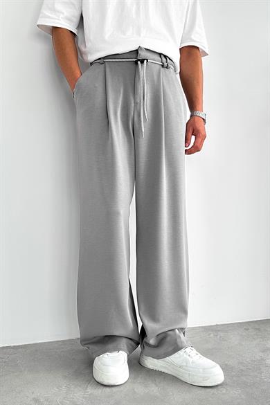 Gri Pile Detay Tensel Kumaş Baggy Pantolon