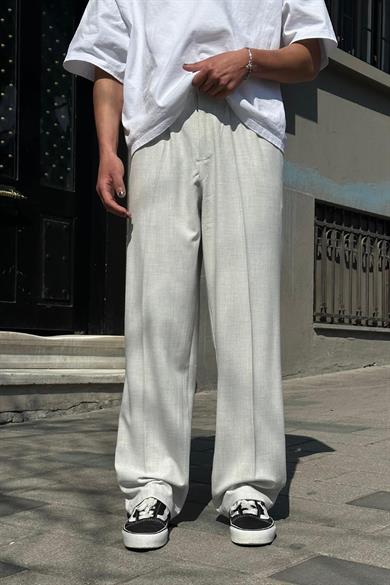 Gri Pile Detaylı Kumaş 65 GO Baggy Pantolon