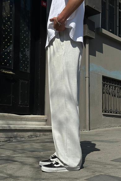 Gri Pile Detaylı Kumaş 65 GO Baggy Pantolon